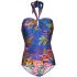 Blue One-piece Swimsuit with Tropicana print