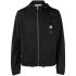 Black windbreaker jacket with hood and zipper