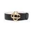 Black leather belt with gold logo buckle