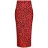 Red leopard print pencil midi skirt