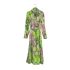 Green floral design double-breasted trench coat