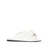 White slide sandals with gold chain