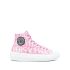 Pink canvas high-top trainers with all-over logo