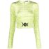 Green long-sleeved crop top with logo print