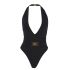 Black one-piece swimming costume with belt