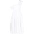 White flared midi dress with bare shoulders