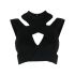 Black textured knit crop top with cut-outs
