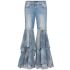 Blue flared jeans with chiffon ruffles