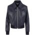 Blue padded leather bomber jacket