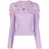 Long-sleeved crew-neck lilac sweater with flower embroidery