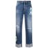 Jeans blu crop con applicazione Puffi