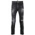 Black tapered jeans with white paint detail