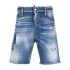 Blue worn-effect denim shorts