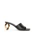 Black mules with gold sculpted heel