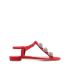 Red low sandals with jewel decoration