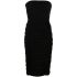 Short black strapless draped dress