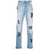 Blue straight jeans with black logo