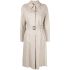 Single-breasted beige leather trench coat with belt