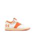 Low white trainers with orange inserts and logo on the heel