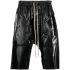 Black vinyl bermuda shorts with low crotch