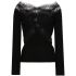 Black lace-detailing fine-ribbed top
