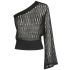 Black one-shoulder sweater in perforated lurex