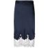 Navy blue midi silk skirt with lace trim