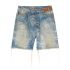 Leaf print blue denim Shorts