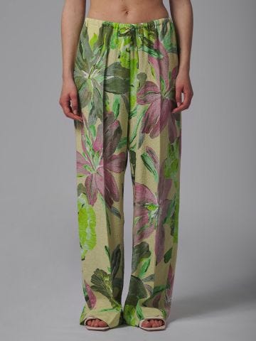 Multicolored pants with all-over flower print