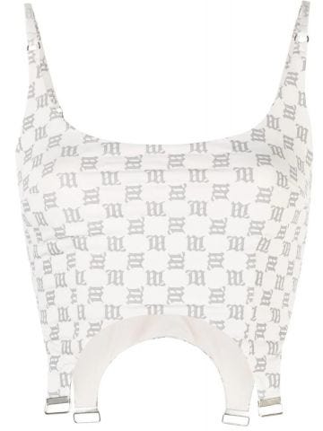 White Reflective Monogram cropped Top