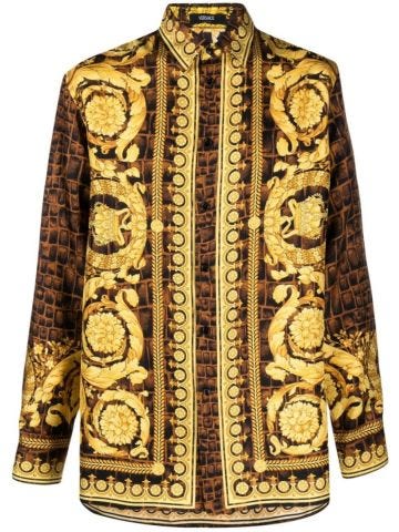 Baroccodile print silk shirt