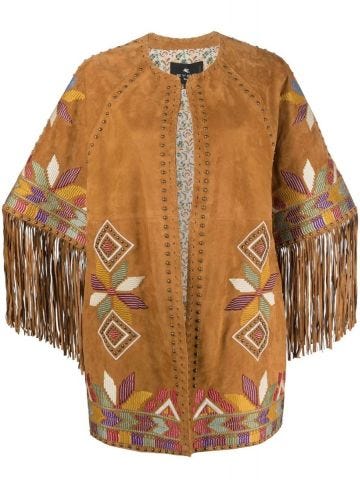 Floral embroidered brown leather Jacket