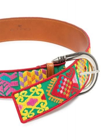 Multicolored all-over embroidery leather Belt