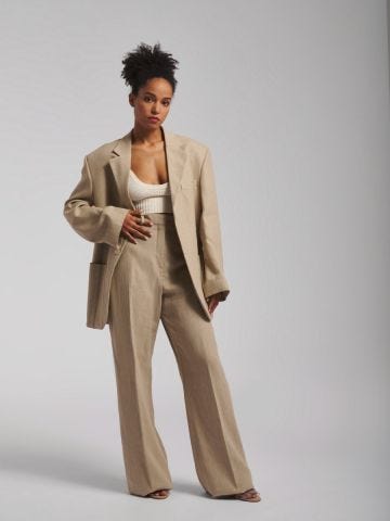 High-waisted tailored trousers beige
