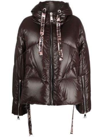 Brown Iconic puffer jacket with a shiny glossy fabric