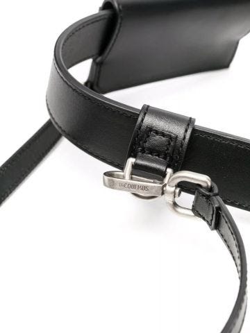 Cintura in pelle nera con tasca portamonete