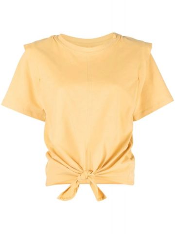 Yellow cropped tied waist T-shirt