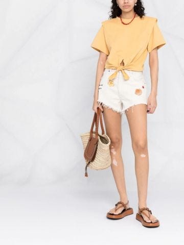 Yellow cropped tied waist T-shirt