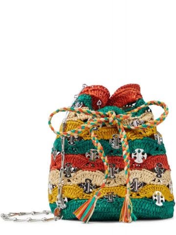 Multicolored raffia bucket Bag