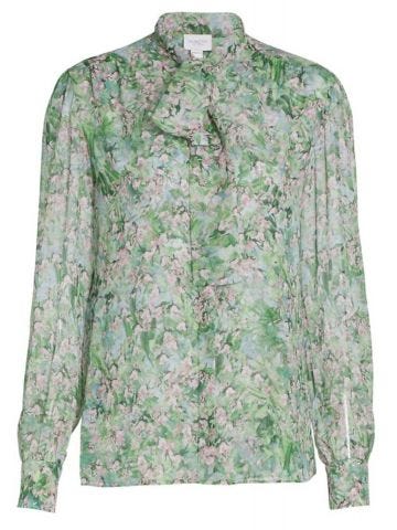 Blusa in georgette di seta floreale verde