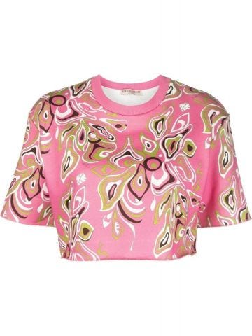 Africana print pink cropped T-shirt