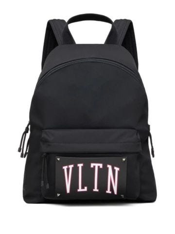 Black backpack with logo applique