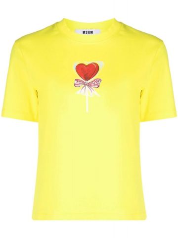 Heart print yellow T-shirt