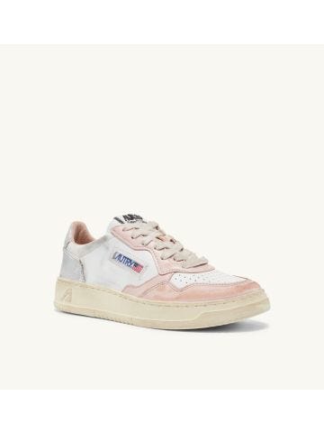 Medalist low super vintage white pink and silver leather sneakers
