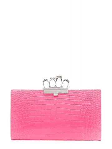 Jewelled flat Pouch in neon pink
