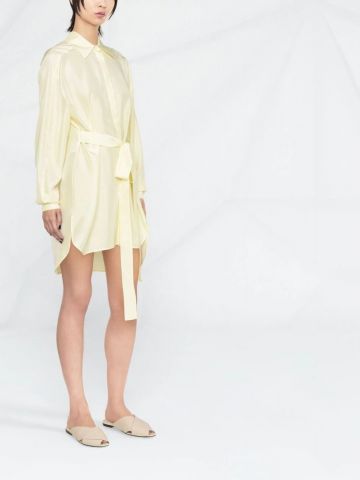 Yellow tied waist silk Dress