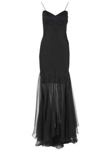 Ines black silk long dress