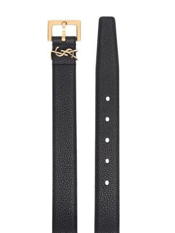 Cintura nera con placca logo YSL