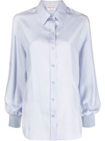 Puff sleeves ligh blue silk Shirt