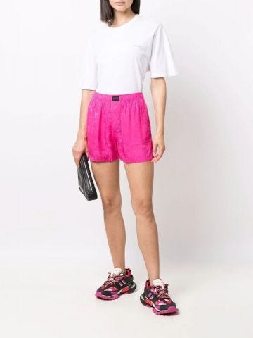 Logo patch pink high waisted Shorts